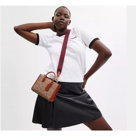 Coach Ace Tote Bag 17 In Signature Canvas IN Tan/Rust CT891 New - Picture 12 of 13